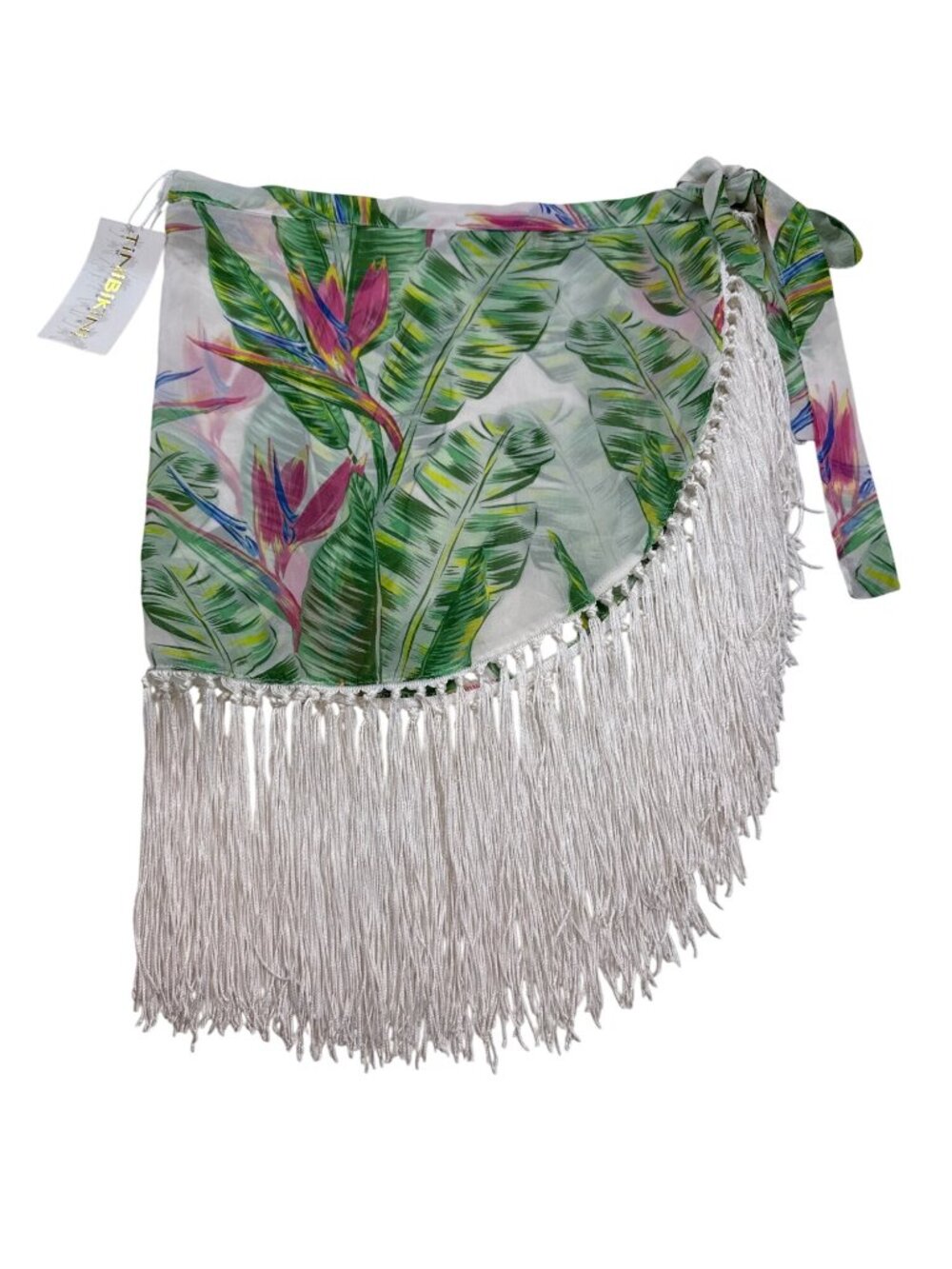 NWT Tini Bikini OSFA Fringe Tropical Sarong Wrap Beach Cover-Up (D1119)